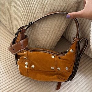 Zadig & Voltaire Tan Suede Studded Shoulder Bag